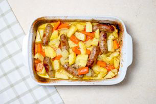 Sausage Hot Pot with Mellow Yellow Honey & Mustard Dressing